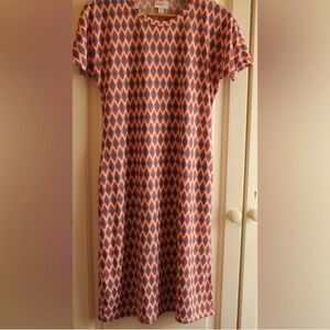 LuLaRoe Red and Blue Diamond Midi Dress